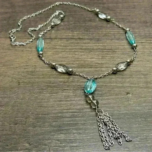 Long Silver Tone and Crystal Beads Necklace - Picture 1 of 2
